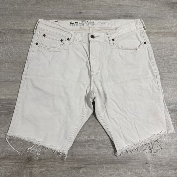 Old Navy Other - Old Navy Denim Shorts Men’s 36 White Premium Slim Cut Off Raw Hem Cotton